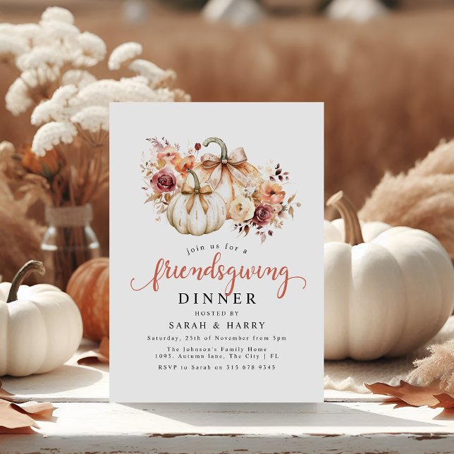 Convite Janto Elegante Florals & Pumpkins de Amizade (Criador carregado)
