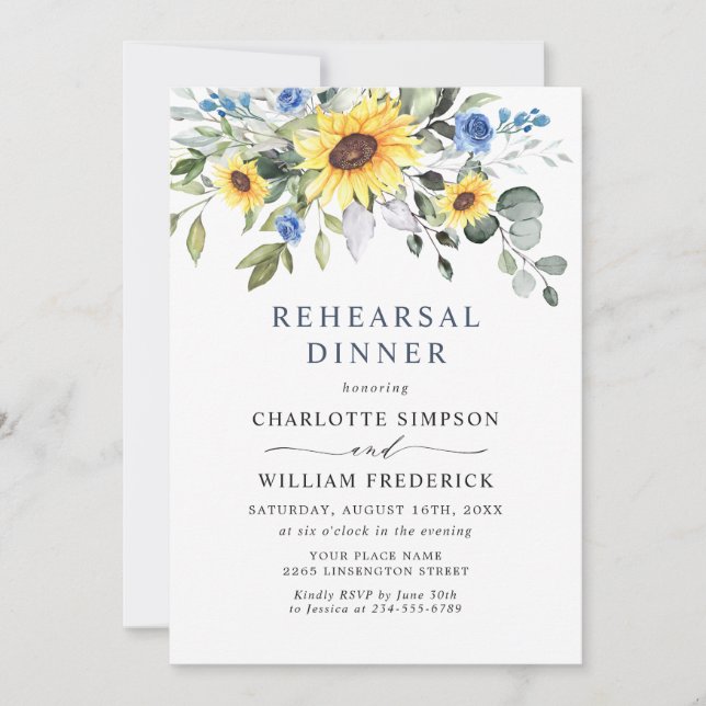 Convite Janto Elegante Girassóis Eucalyptus REHEARSAL (Frente)