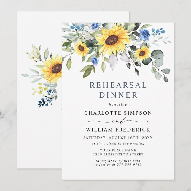Convite Janto Elegante Girassóis Eucalyptus REHEARSAL (Frente/Verso)