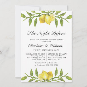 Convite Janto Elegante Lemon Watercolor Greenery REHEARSAL