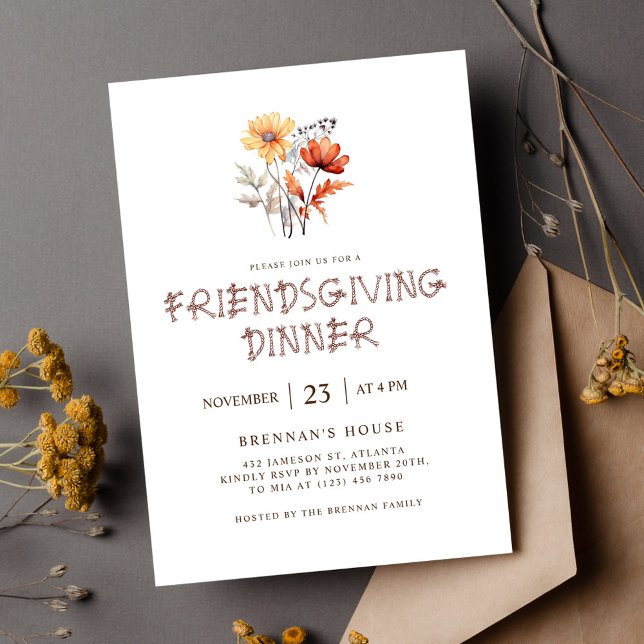 Convite Janto Elegante Moderno de Ação de Graças (Thanksgiving Elegant Modern Friendsgiving Dinner Invitation)