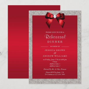 Convite Janto Elegante Ruby Red, Silver Glitter