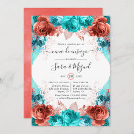 Convite Janto Espanhol de Ensaios Florais em Turquesa e Co