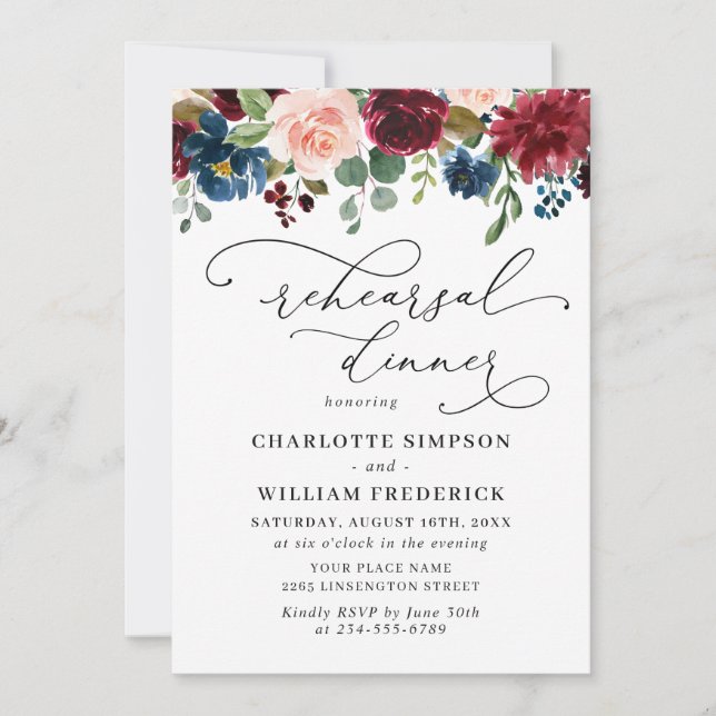 Convite Janto Eucalyptus Rosa Marinho REHEARSAL  Burgundy (Frente)