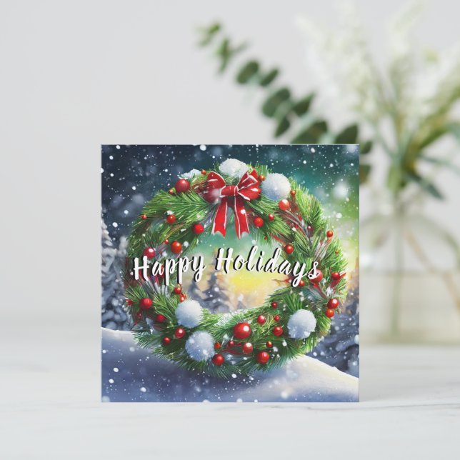 Convite Janto Feriado Snowy Wreath (Em pé/Frente)