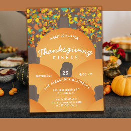 Convite Janto Festivo Terrazzo Pumpkin de Ação de Graças