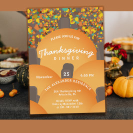 Convite Janto Festivo Terrazzo Pumpkin de Ação de Graças