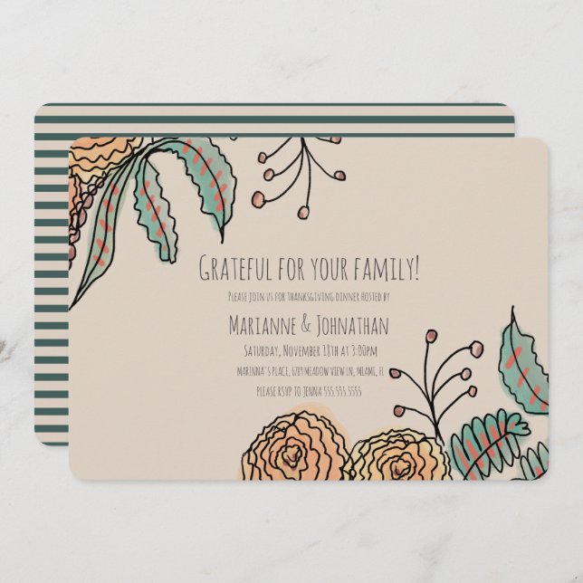 Convite Janto Floral de Ação de Graças Grateful Wreath (Frente/Verso)