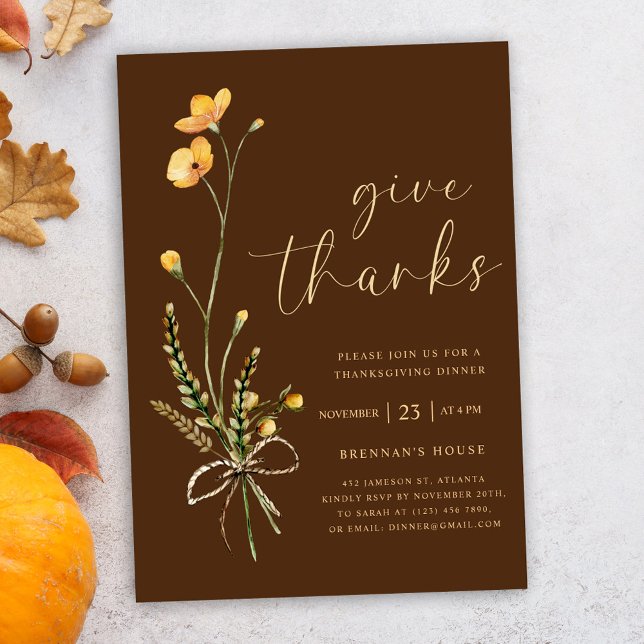 Convite Janto Floral Fall Rustic Thankmaking (Rustic Wildflower Thanksgiving Dinner Invitation)