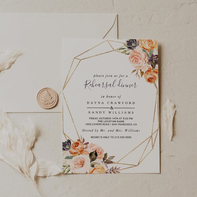 Convite Janto Geométrico de Ensaio Floral Púrpura (Criador carregado)