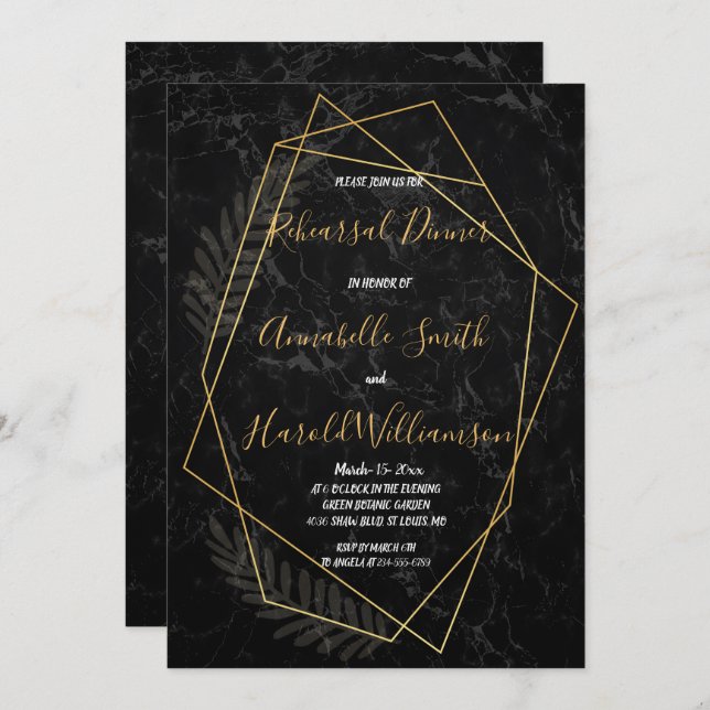 Convite Janto Geométrico de Faux Marble (Frente/Verso)