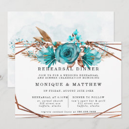 Convite Janto Geométrico de Peony Dourado Turquoise