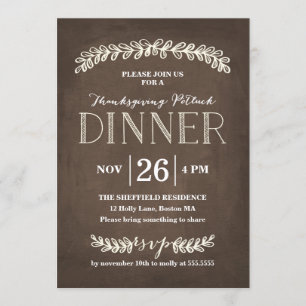 Convite Janto Laurel Potluck Chalkboard  Ação de Graças