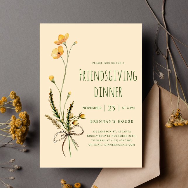 Convite Janto Moderno de Ação de Graças (Thanksgiving Modern Floral Friendsgiving Dinner Invitation)