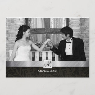 Convite Janto Moderno de Ensaio Black Damask and Silver