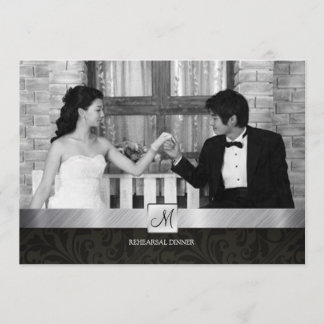 Convite Janto Moderno de Ensaio Black Damask and Silver