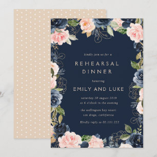 Convite janto moderno de ensaio de marinhos florais e desc