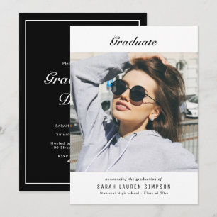 Convite Janto moderno de graduação em preto e branco