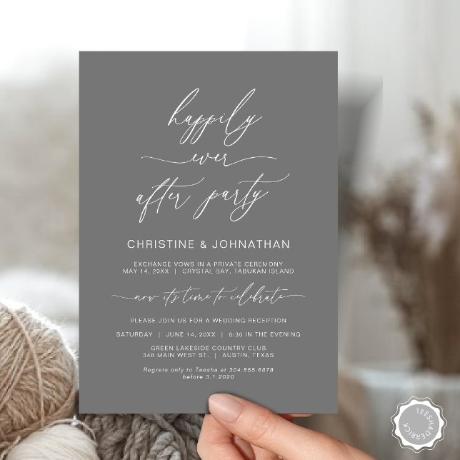 Convite Janto Moderno Minimalista do Partido do Elopemento (Wedding Happily Ever After Party Dinner Brunch Elopement Invitation Card, PDF, Dark Grey)