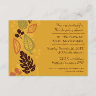 Convite Janto Orange Formal Leaves-3x5Ação de Graças Co