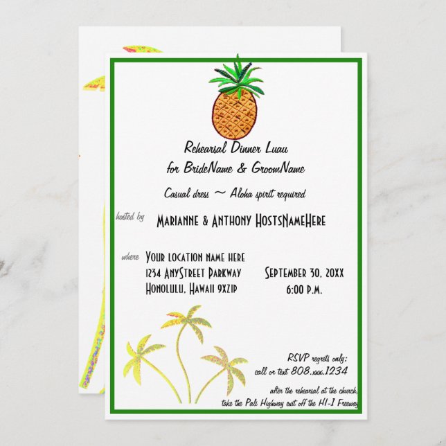 Convite Janto Pineapple Luau (Frente/Verso)