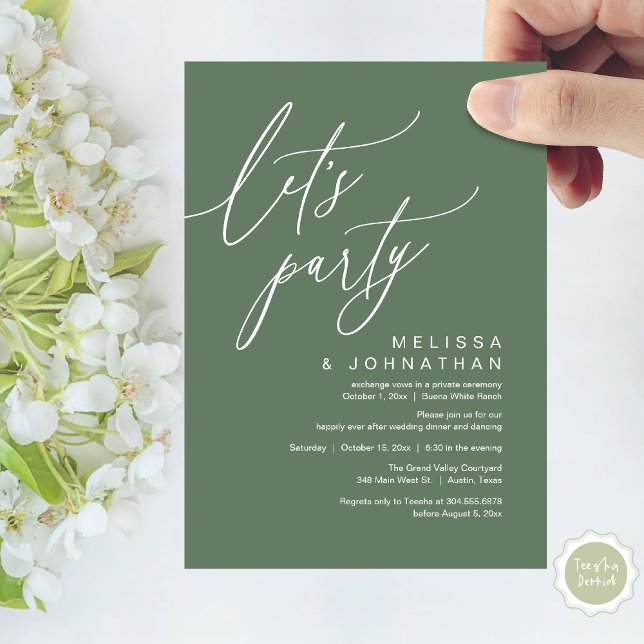 Convite Janto Romântico de Casamento Dançando, Partido Vam (Let's Party, Romantic Charm Wedding Dinner Dancing Lunch Brunch Invitation Card PDF Sage Green)