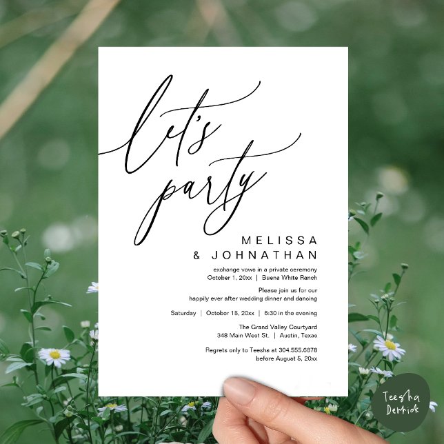 Convite Janto Romântico de Casamento Dançando, Partido Vam (Let's Party, Romantic Charm Wedding Dinner Dancing Lunch Brunch Invitation Card PDF White Black)