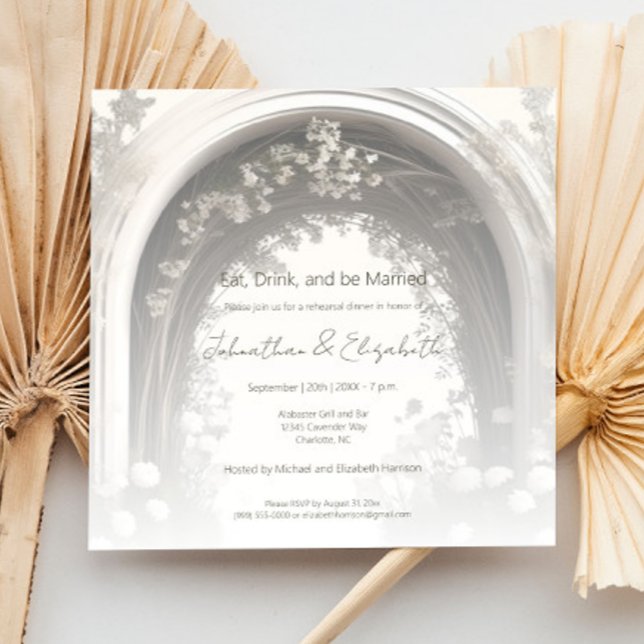 Convite Janto Romântico de Ensaio de Arca Botânica (Romantic Boho Botanical Arch Wedding Rehearsal Dinner Invitation)