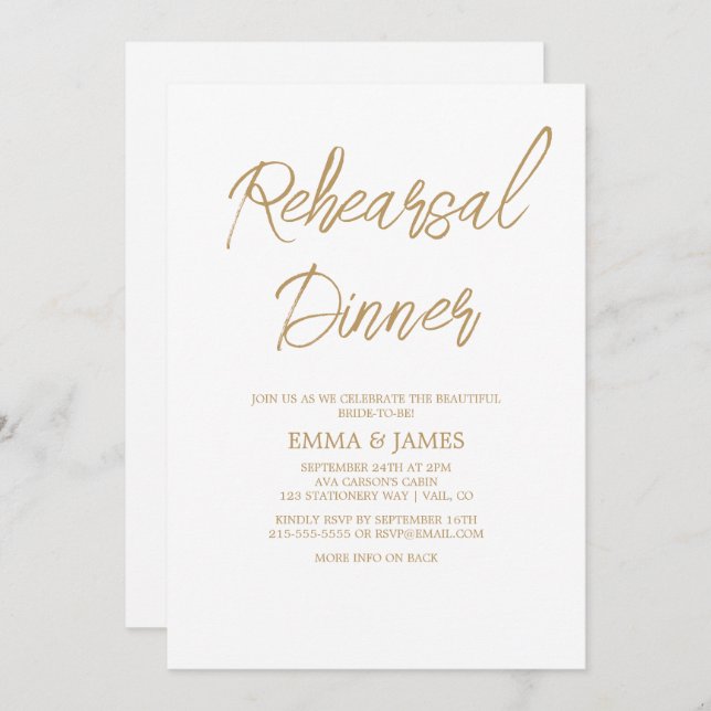 Convite Janto Romântico de Ensaio de Caligrafia Dourada (Frente/Verso)