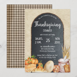 Convite Janto Russo de Ação de Graças Chalkboard Countr