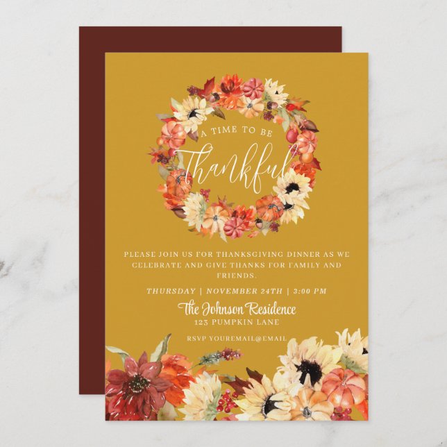 Convite Janto Russo de Ação de Graças de Bombaim Queda de  (Frente/Verso)