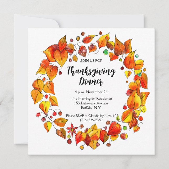 Convite Janto Rustic Autumn Wreath Colorful Thankoning (Frente)
