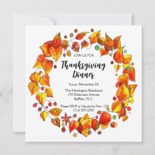 Convite Janto Rustic Autumn Wreath Colorful Thankoning