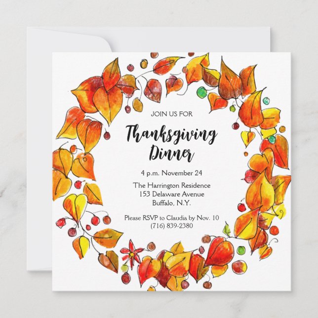 Convite Janto Rustic Autumn Wreath Colorful Thankoning (Frente)