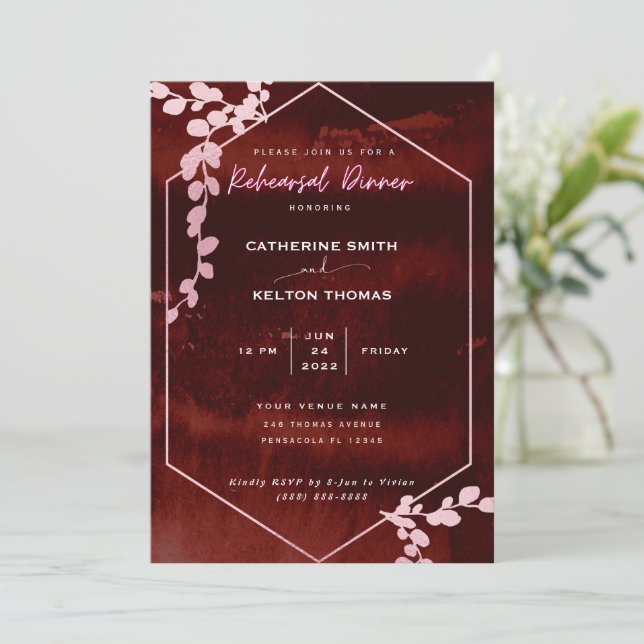 Convite Janto Rustic Burgundy Pink - Ensaio Floral (Em pé/Frente)