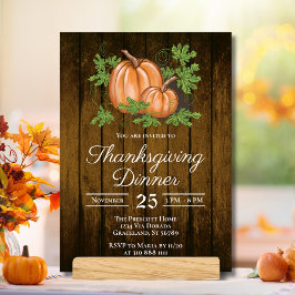 Convite Janto Rustic Dark Wood Pumpkins de Ação de Graças
