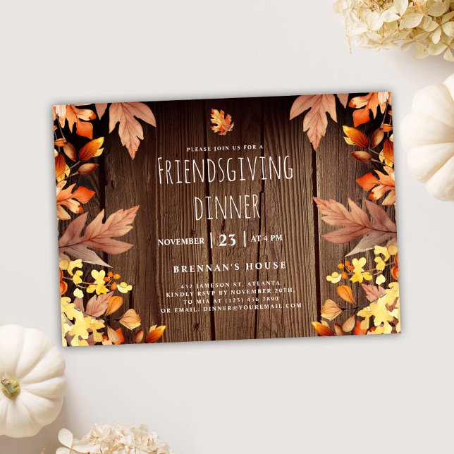 Convite Janto Rustic de Ação de Graças de Outono (Cute Rustic Friendsgiving Dinner Invitation)