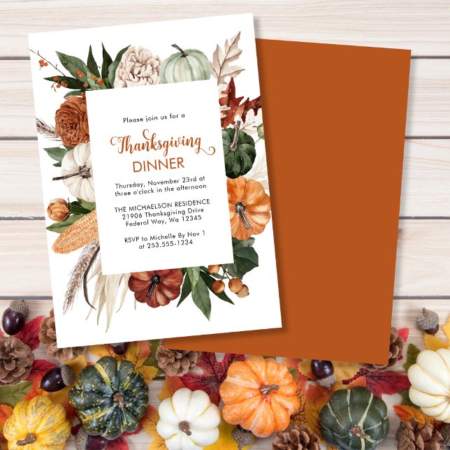 Convite Janto Rustic de Ação de Graças Pumpkin (Rustic Thanksgiving Dinner Pumpkin Invitation)