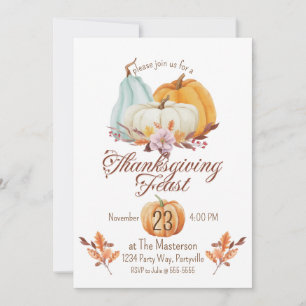 Convite Janto Rustic de Ação de Graças Pumpkin