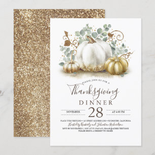 Convite Janto Rustic Dourado Glitter Pumpkins de Ação de G
