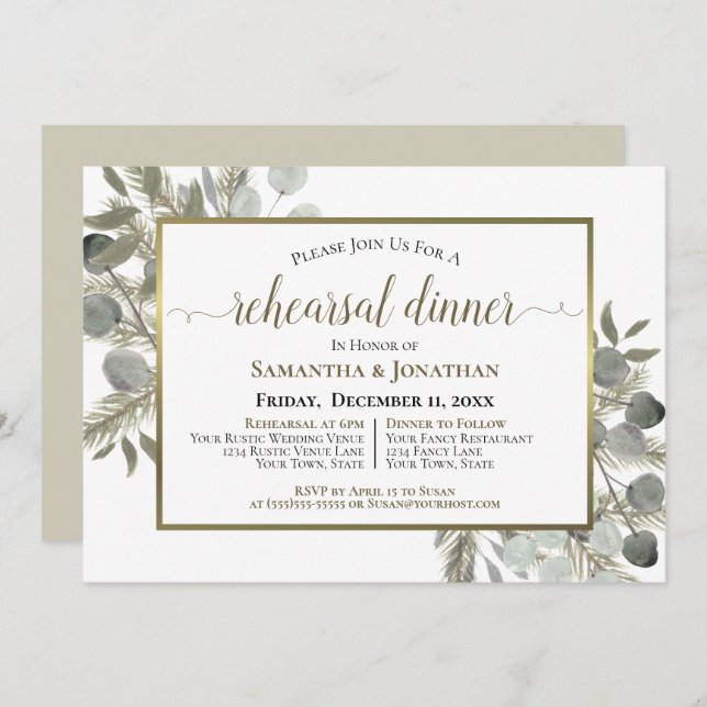 Convite Janto Rustic Eucalyptus & Pine Wedding (Frente/Verso)