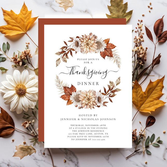 Convite Janto Rustic Fall Floral Thankmaking (Rustic Fall Floral Thanksgiving Dinner Invitation)