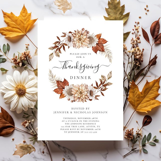 Convite Janto Rustic Fall Floral Thankmaking (Rustic Fall Floral Thanksgiving Dinner Invitation)