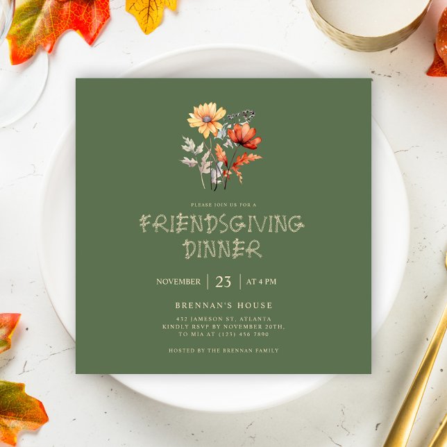 Convite Janto Rustic Fall Graças de Ação de Amizade (Rustic Fall Thanksgiving Friendsgiving Dinner Invitation)