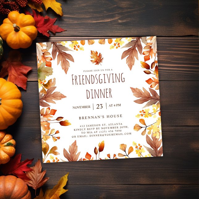 Convite Janto Rustic Fall Graças de Ação de Amizade (Fall Elegant Friendsgiving Dinner Invitation)