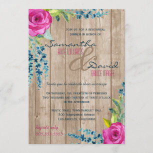 Convite Janto Rustic Floral Pintado para Ensaio de Madeira