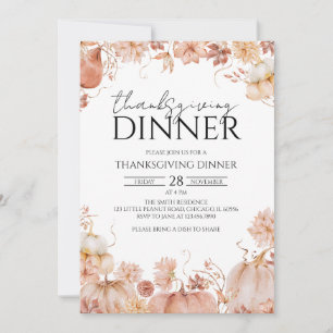 Convite Janto Rustic Floral Pumpkin de Ação de Graças