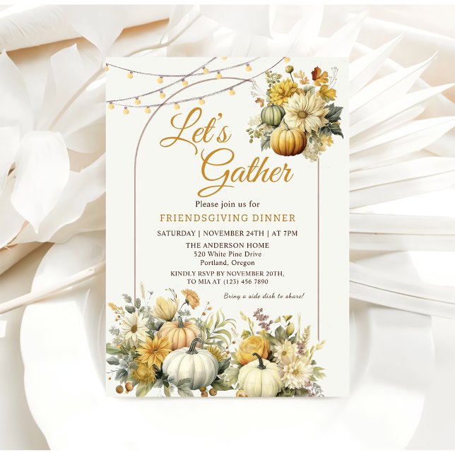 Convite Janto Rustic Pumpkin Queda Floral de Ação de Graça (Criador carregado)