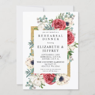 Convite Janto Rustic Red e Dourado Ensaio Floral