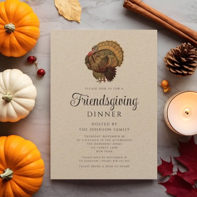 Convite Janto Rustic Vintage Turkey Friendpousation (Rustic Vintage Turkey Thanksgiving Dinner Invitation)